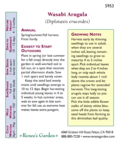 Renee's Garden Arugula Wasabi -Grow Organic Sales Shop 5953 back